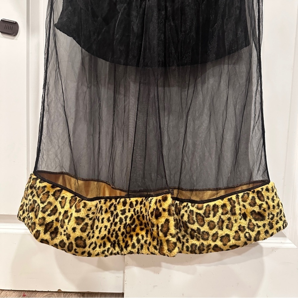 Black Sheer Robe with Leopard Trim and mini dress - Picture 4 of 9